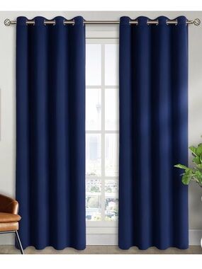 Navy Room-Darkening Grommet Curtain Panels